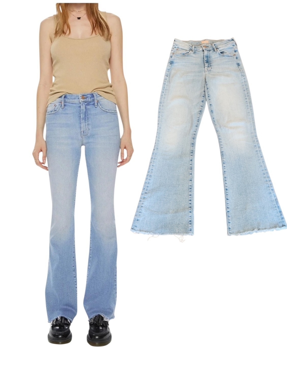 MOTHER The Weekender Fray California Cruiser Wash Midrise Kick Flare Jeans 26